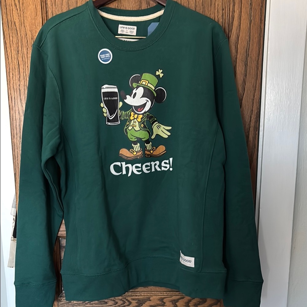 Life is Good Mickey Cheers Graphic Green Sweater Men’s SZ L NWT